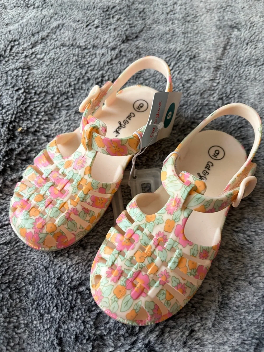 Cat & Jack Floral Jelly Sandals in Pink, Cream & Orange
